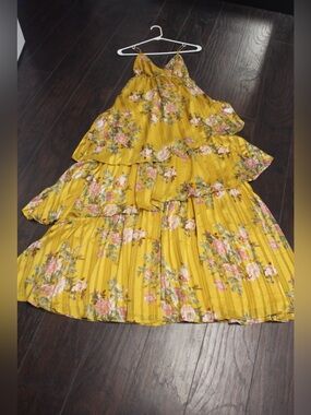 Yellow Floral Tiered Maxi Dress